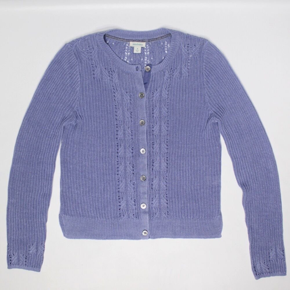 Sundance 100% Linen Pastel Purple Lavender Button Cardigan Sweater Women Size M